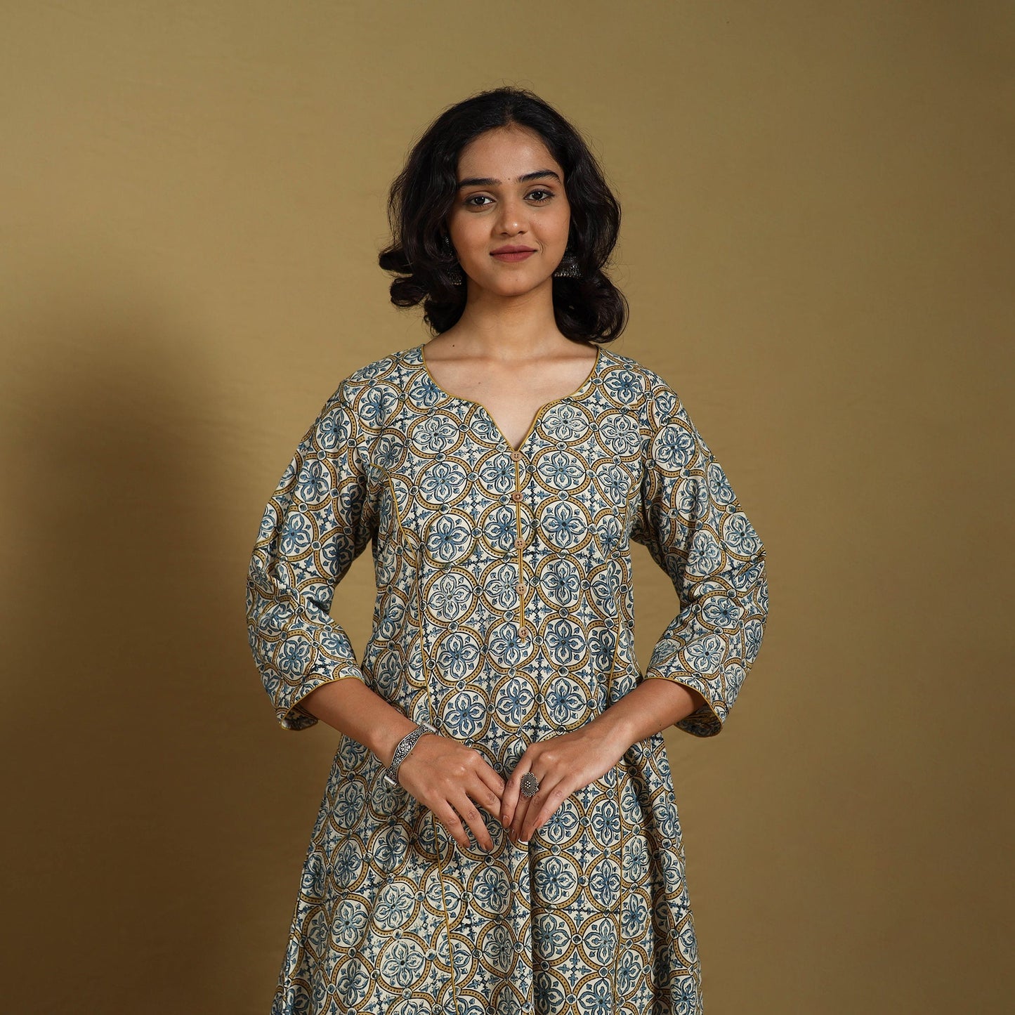 Brown - natural dyed cotton a-line hand kurta 02