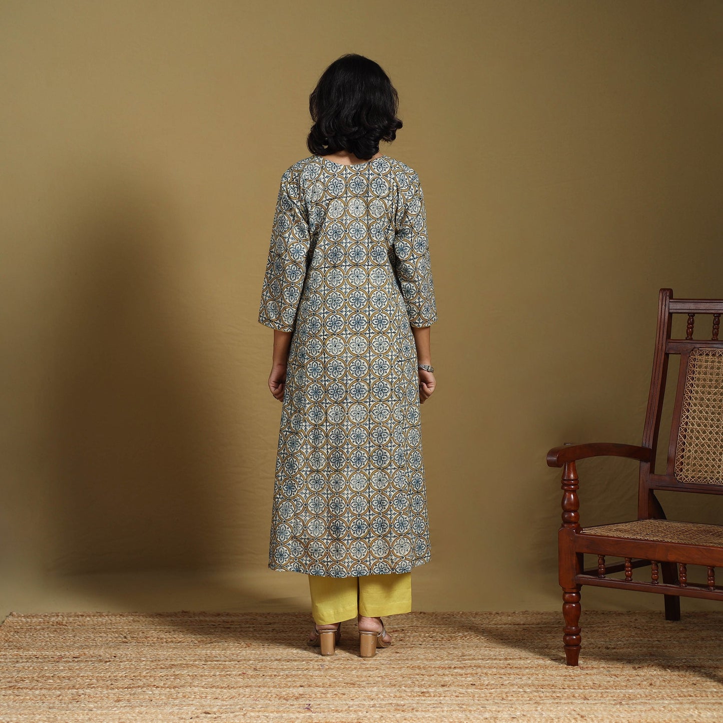 Brown - natural dyed cotton a-line hand kurta 02