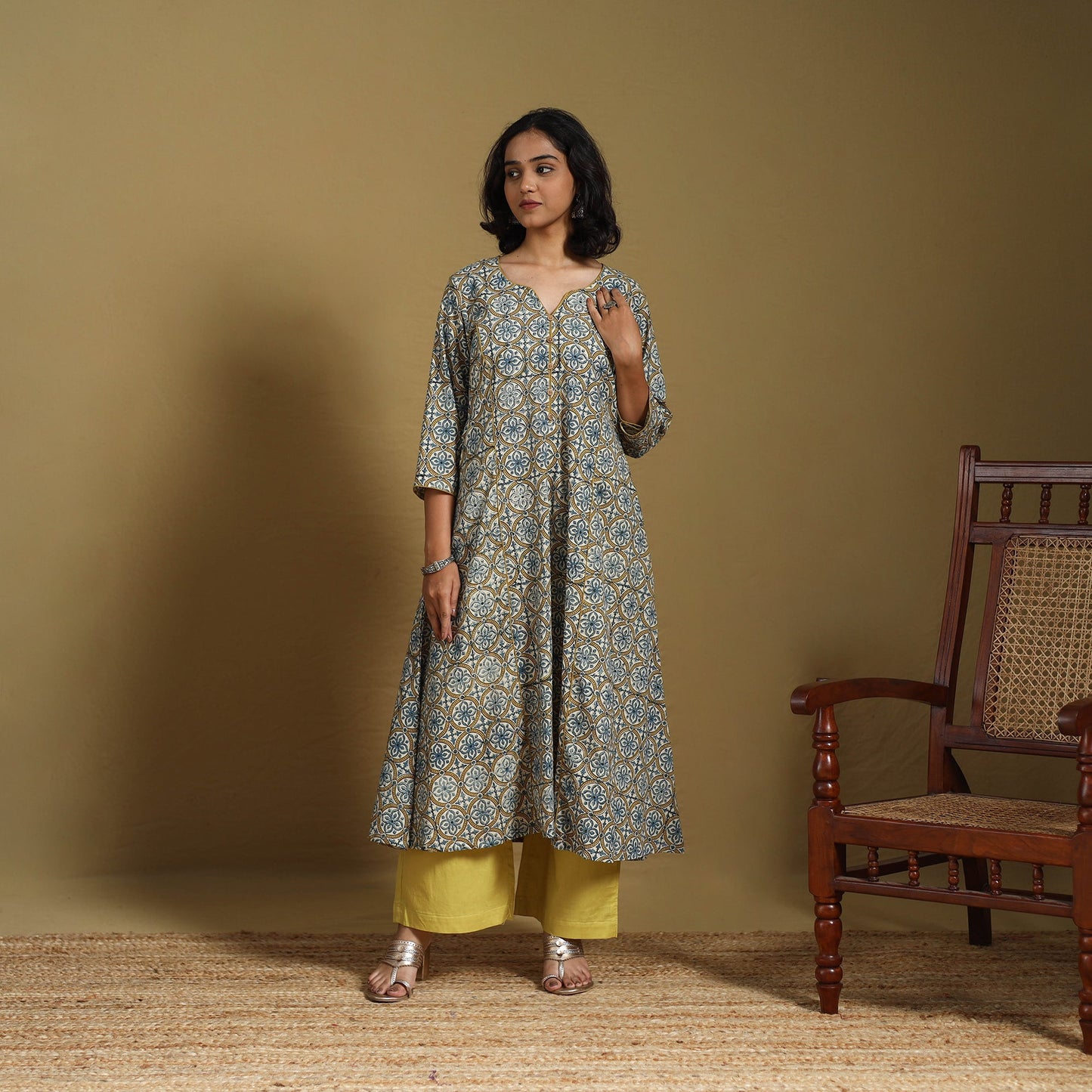 Brown - natural dyed cotton a-line hand kurta 02