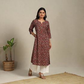 Brown Block Print Natural Dyed Cotton A-Line Ajrakh Kurta