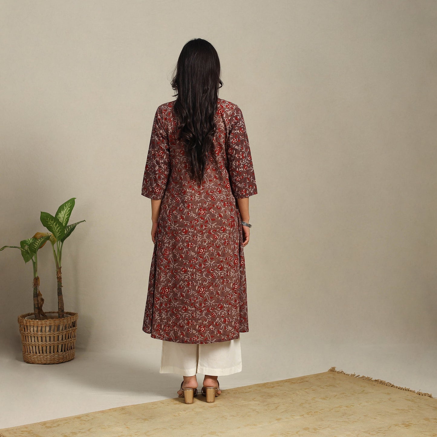 Brown Block Print Natural Dyed Cotton A-Line Ajrakh Kurta