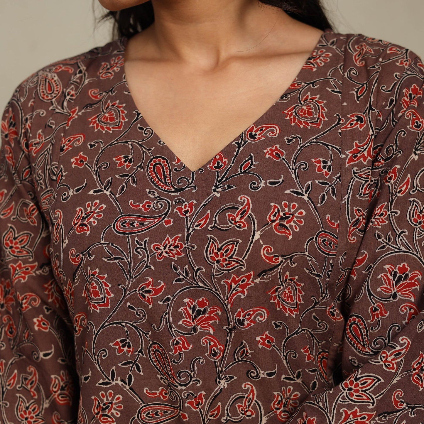 Brown Block Print Natural Dyed Cotton A-Line Ajrakh Kurta