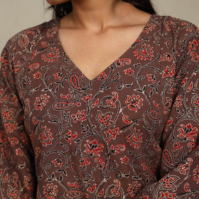 Brown Block Print Natural Dyed Cotton A-Line Ajrakh Kurta