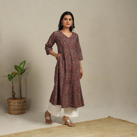 Brown Block Print Natural Dyed Cotton A-Line Ajrakh Kurta