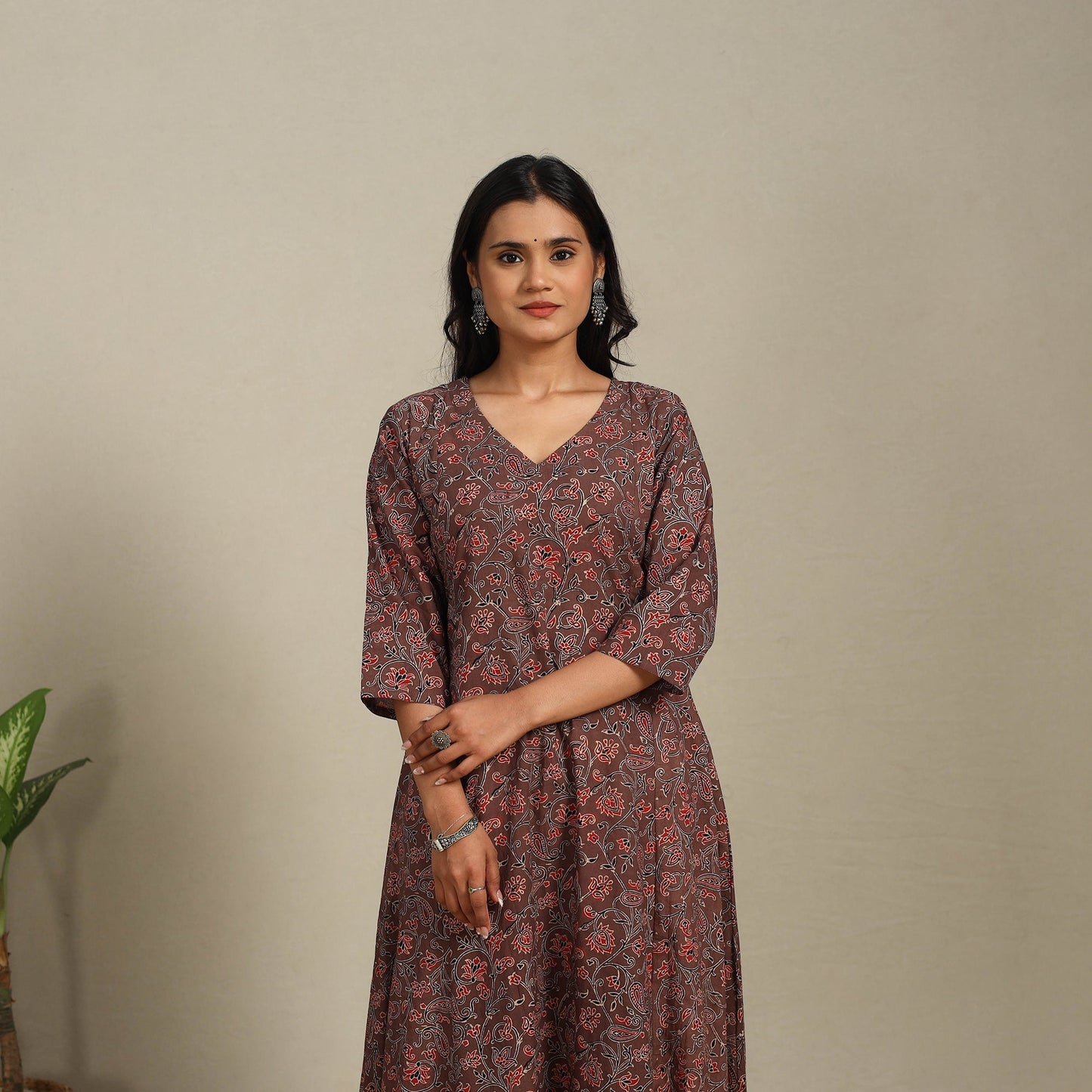 Brown Block Print Natural Dyed Cotton A-Line Ajrakh Kurta