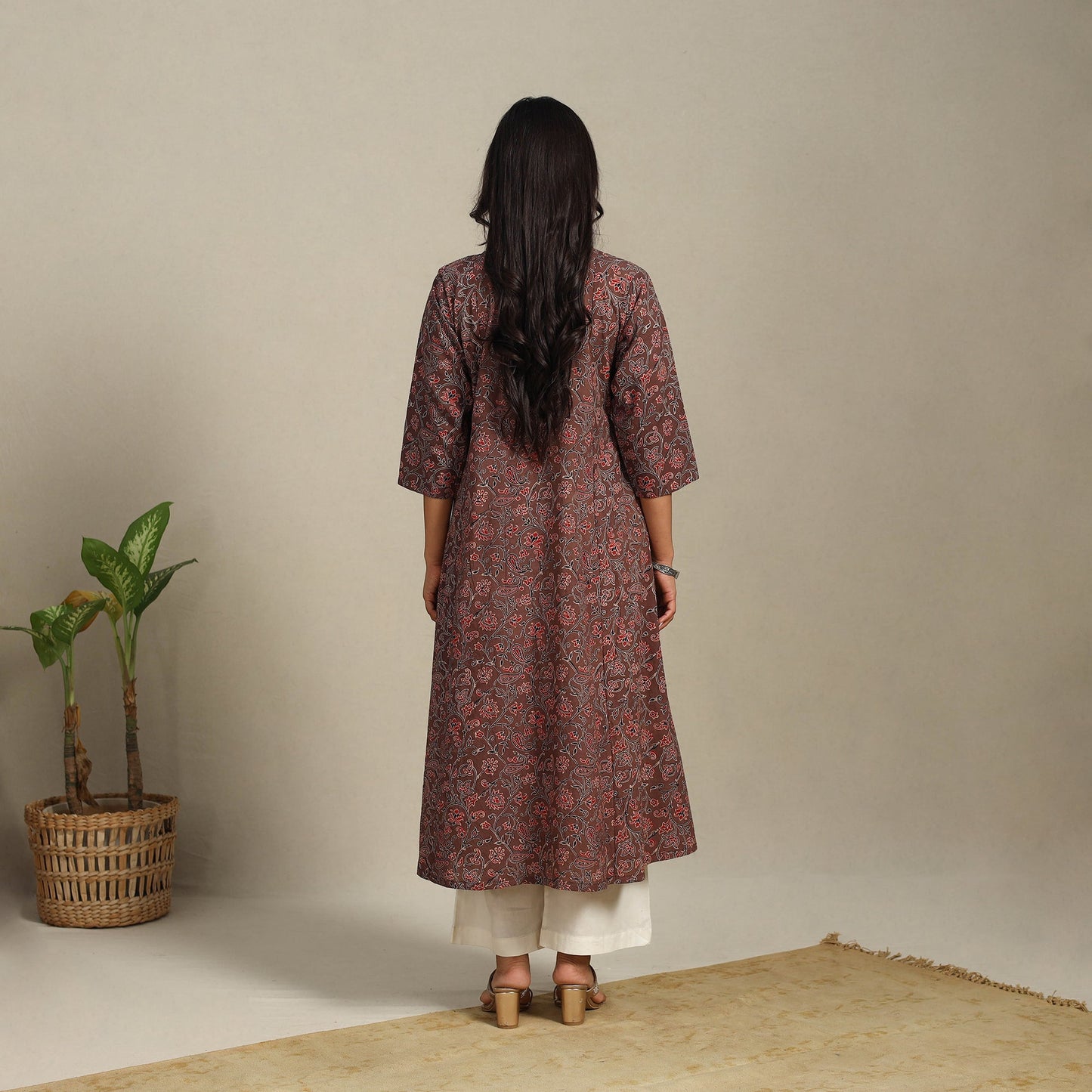 Brown Block Print Natural Dyed Cotton A-Line Ajrakh Kurta
