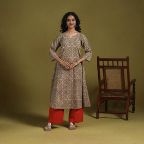 Natural dyed cotton a-line kurta for women 09 - handcrafted