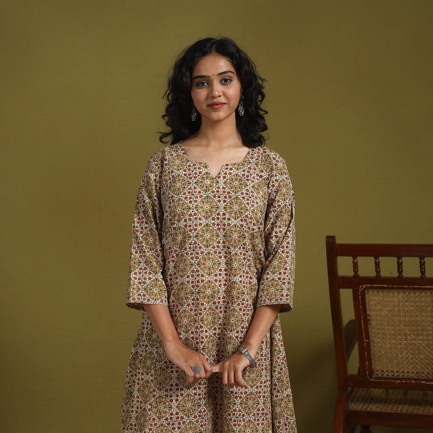 Natural dyed cotton a-line kurta for women 09 - handcrafted