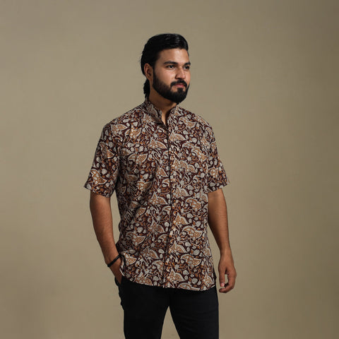 Brown - natural dyed cotton men half sleeve bagru shirt 05