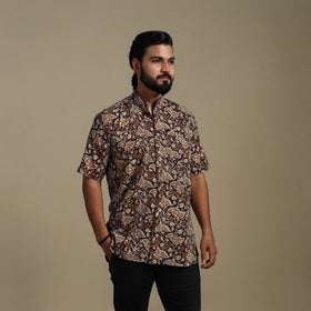 Brown - natural dyed cotton men half sleeve bagru shirt 05