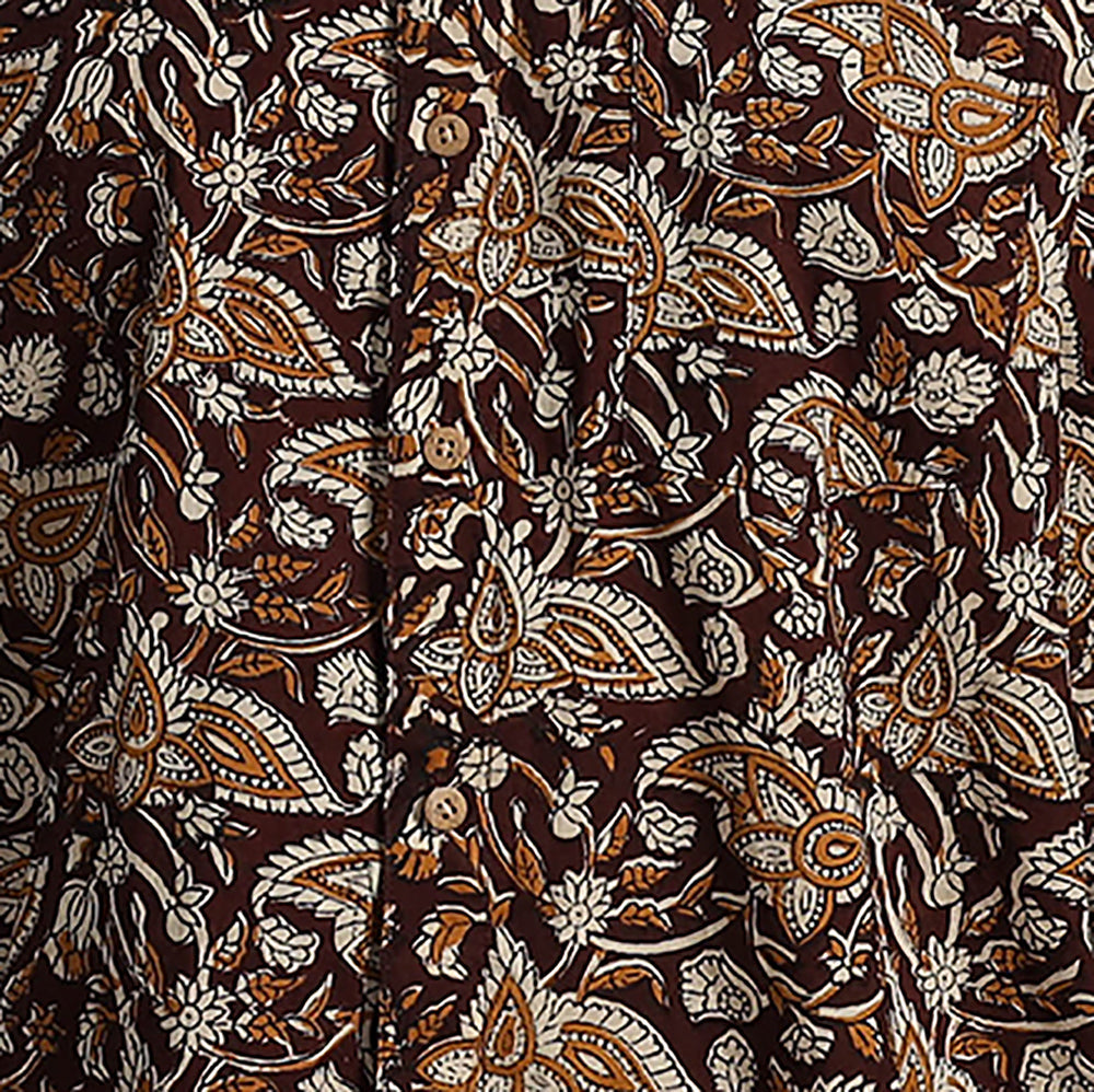 Brown - natural dyed cotton men half sleeve bagru shirt 05