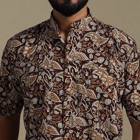 Brown - natural dyed cotton men half sleeve bagru shirt 05