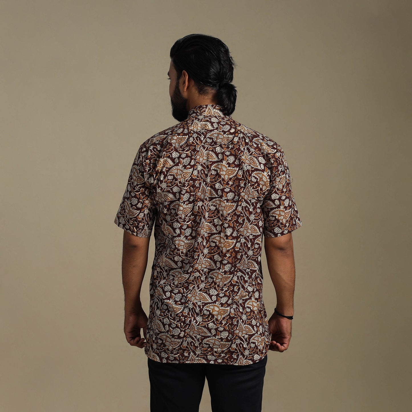 Brown - natural dyed cotton men half sleeve bagru shirt 05