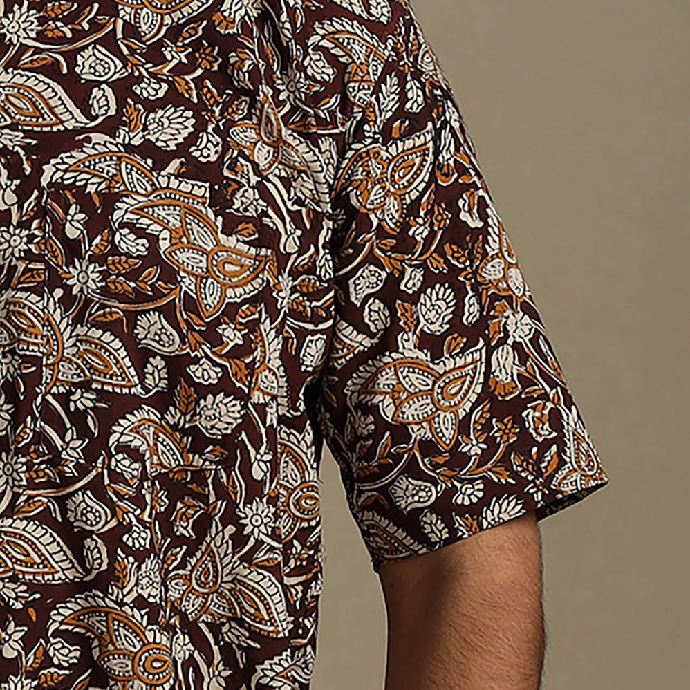 Brown - natural dyed cotton men half sleeve bagru shirt 05