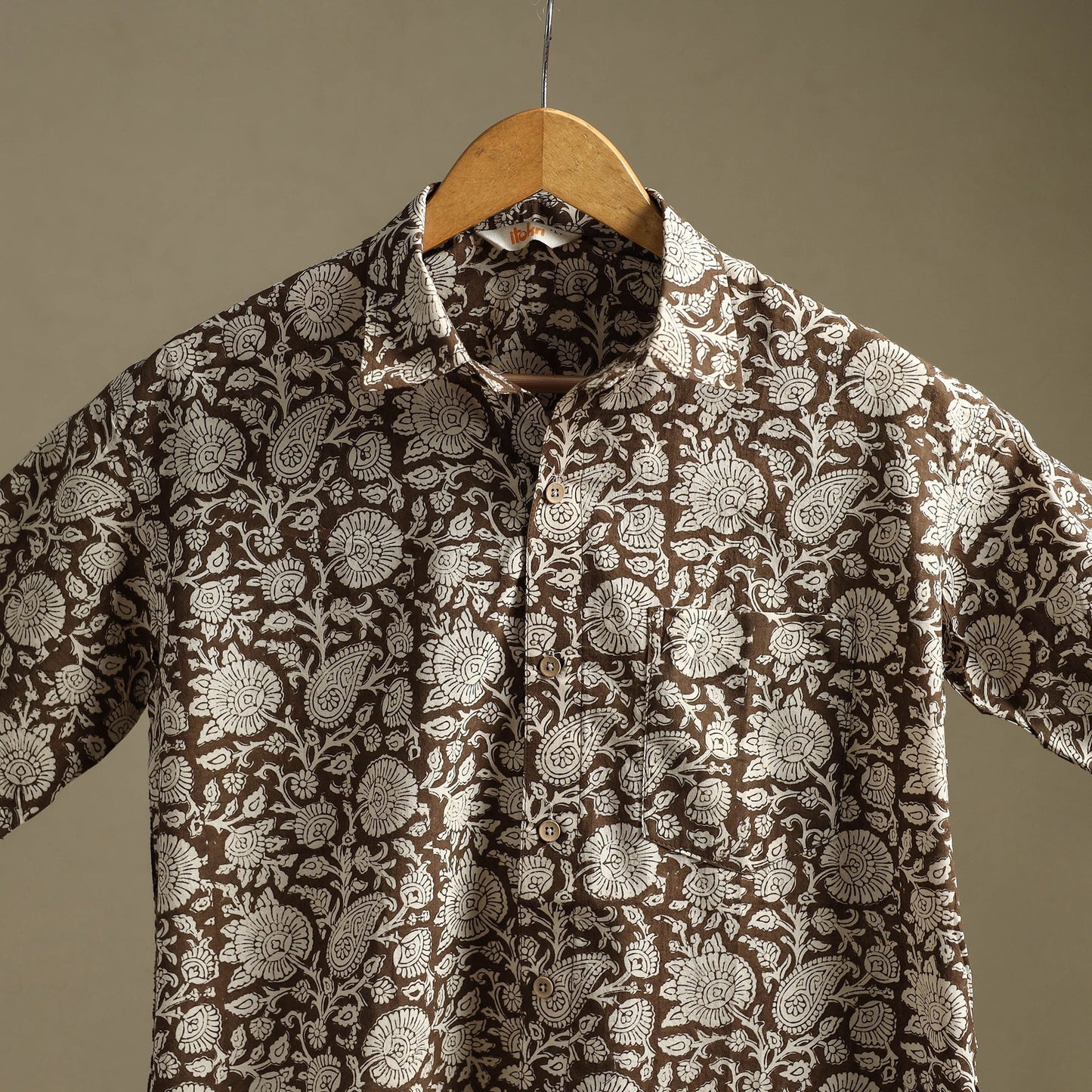 Natural dyed cotton men half sleeve hand bagh shirt 07