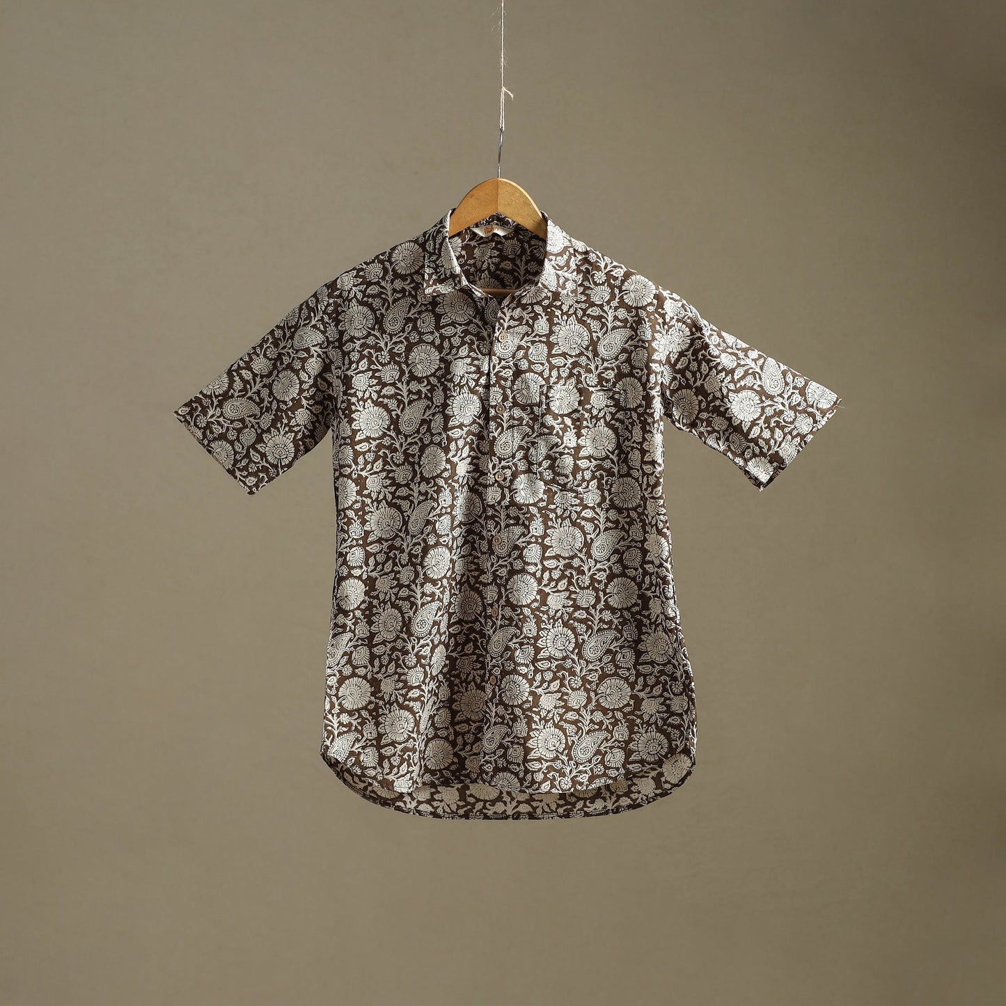 Natural dyed cotton men half sleeve hand bagh shirt 07