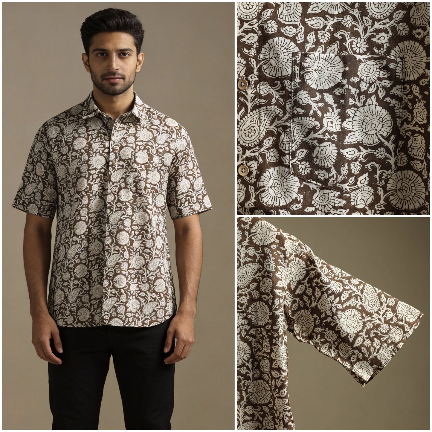Natural dyed cotton men half sleeve hand bagh shirt 07