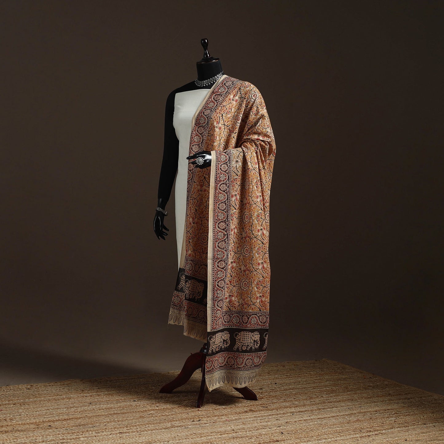 Natural dyed cotton pedana kalamkari dupatta 05