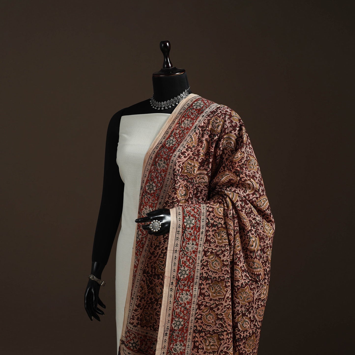 Natural dyed cotton pedana kalamkari dupatta 11