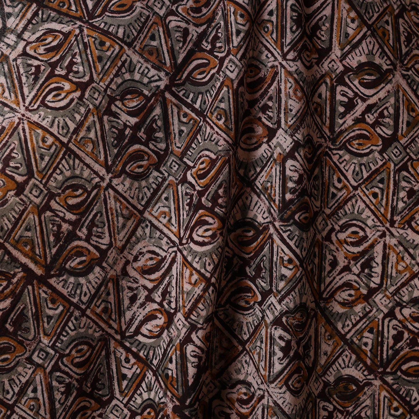Brown - natural dyed cotton pedana kalamkari fabric 03