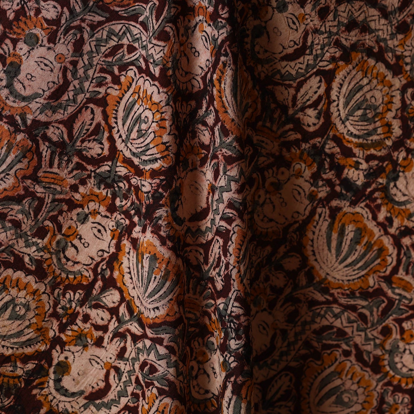 Brown - natural dyed cotton pedana kalamkari fabric 03