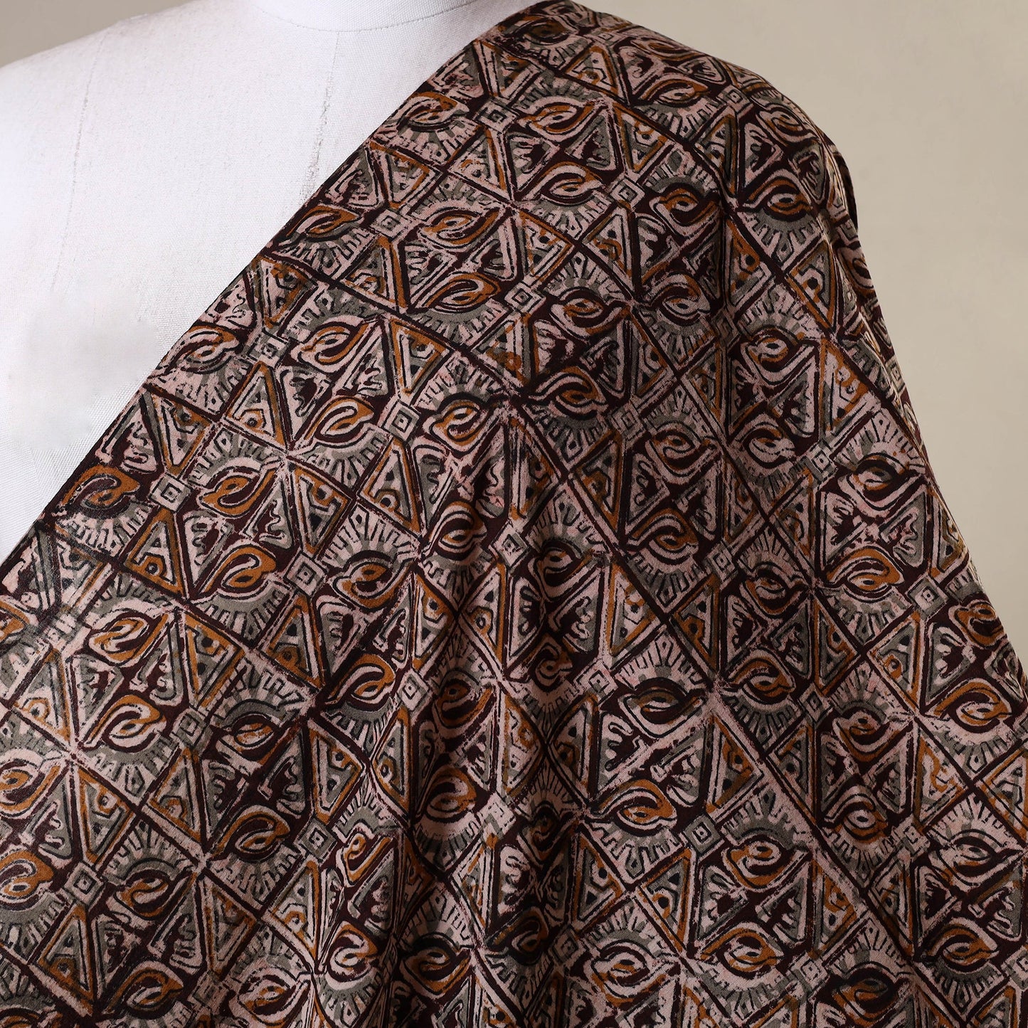Brown - natural dyed cotton pedana kalamkari fabric 03