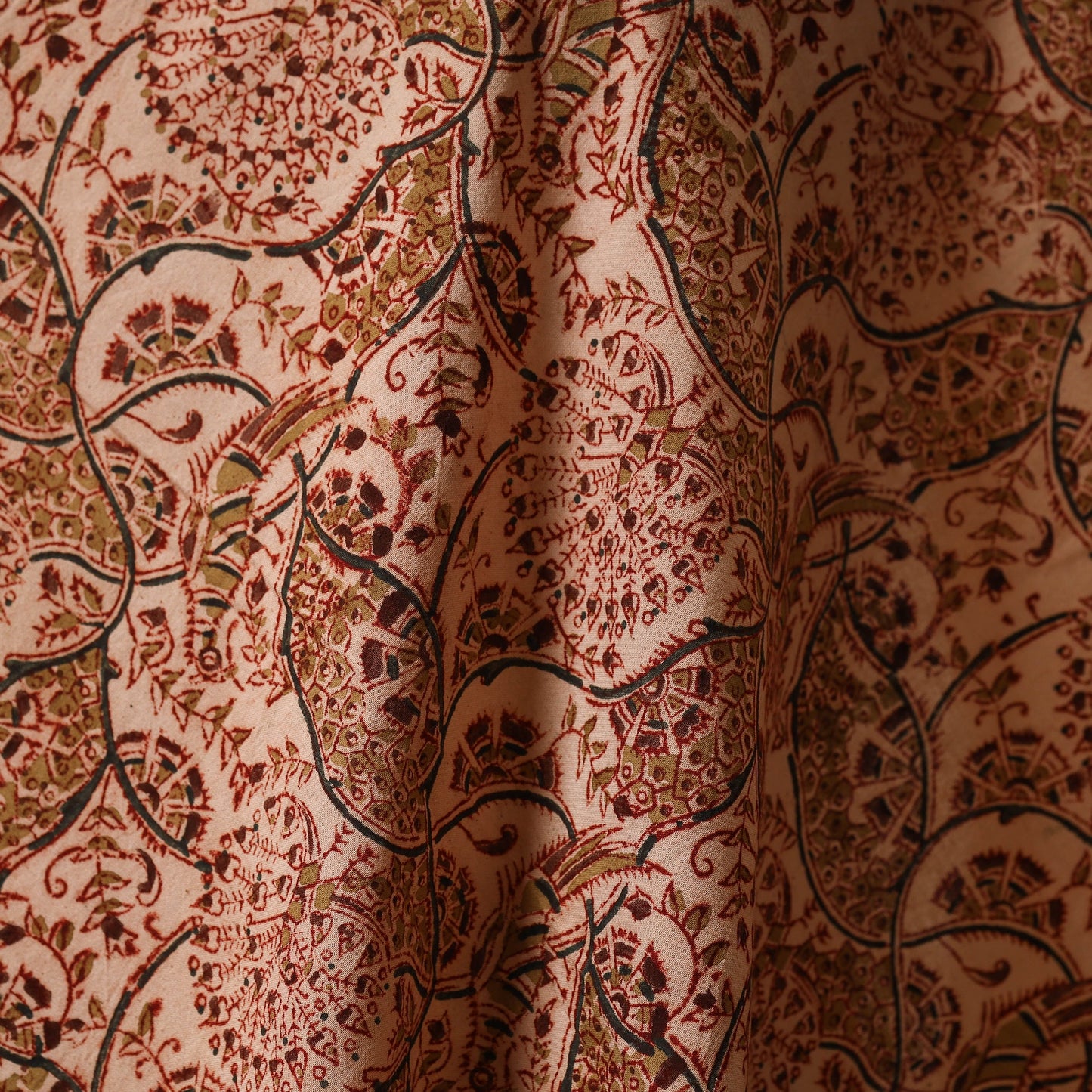 Brown - natural dyed cotton pedana kalamkari fabric 04