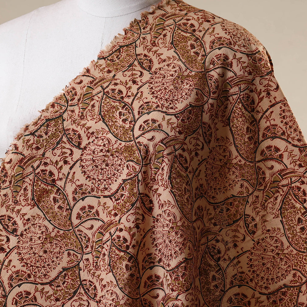 Brown - natural dyed cotton pedana kalamkari fabric 04