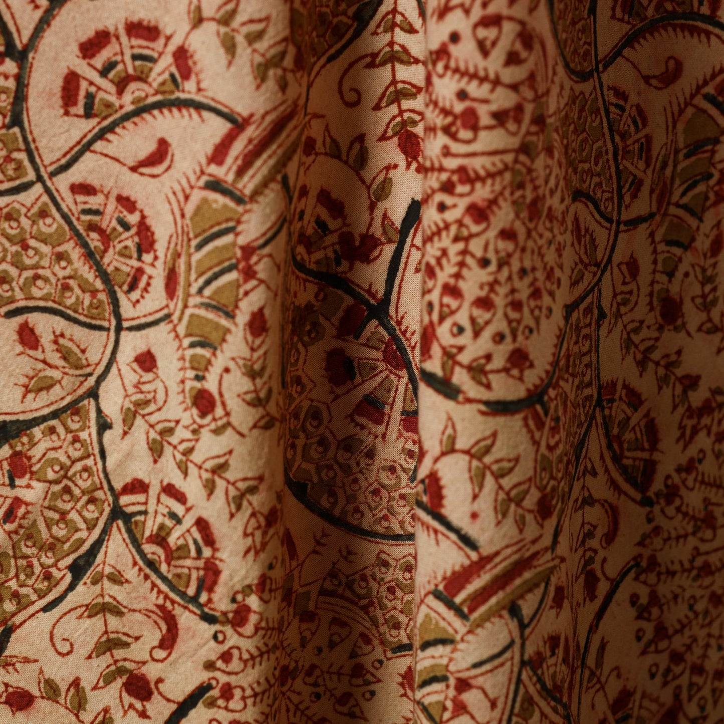 Brown - natural dyed cotton pedana kalamkari fabric 08