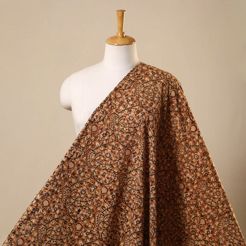 Brown Natural Dyed Block Print Cotton Pedana Kalamkari Fabric