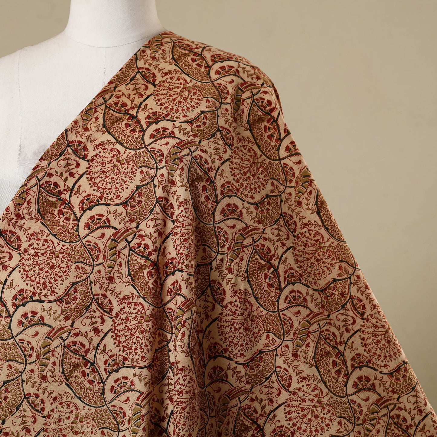 Brown - natural dyed cotton pedana kalamkari fabric 08