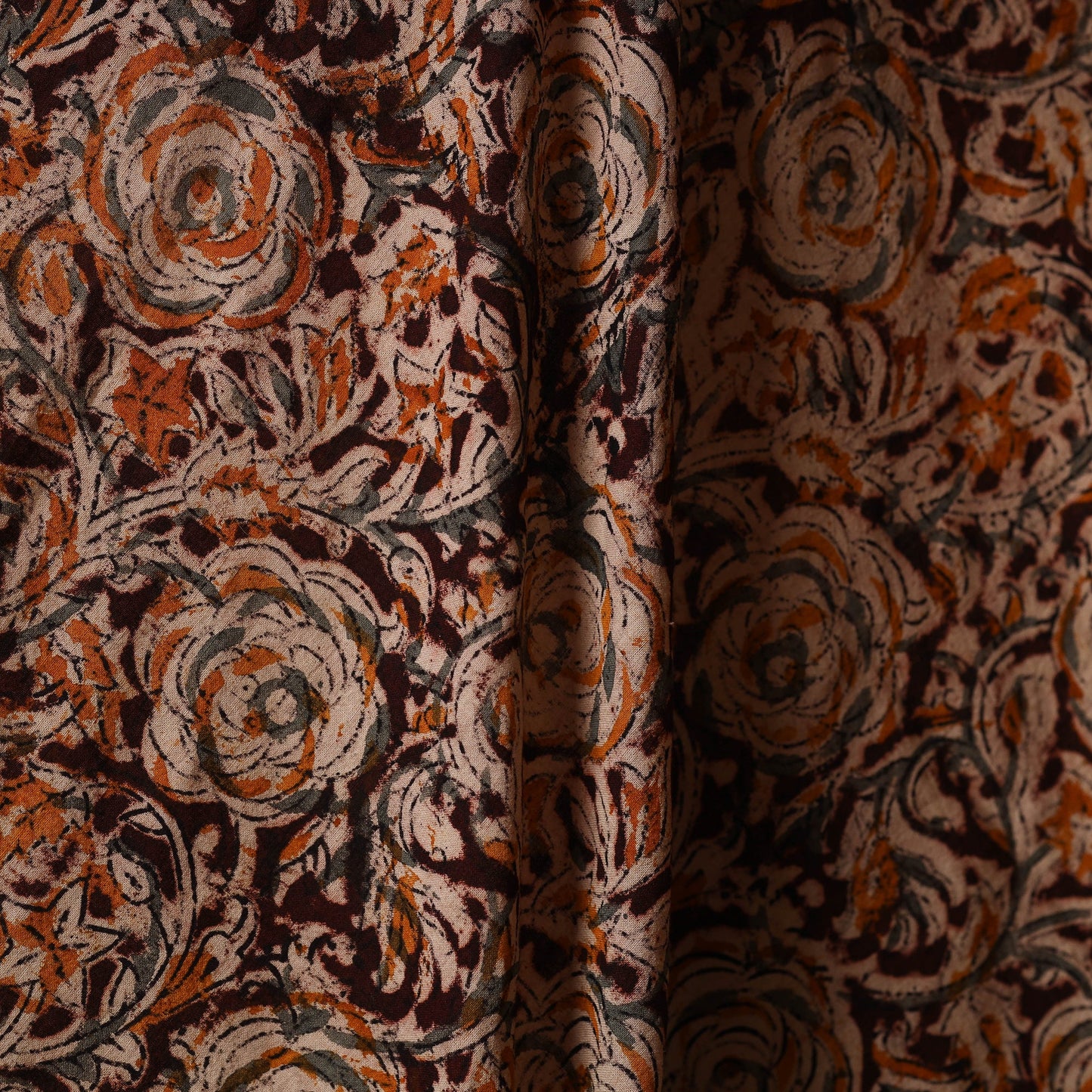 Brown - natural dyed cotton pedana kalamkari fabric 11