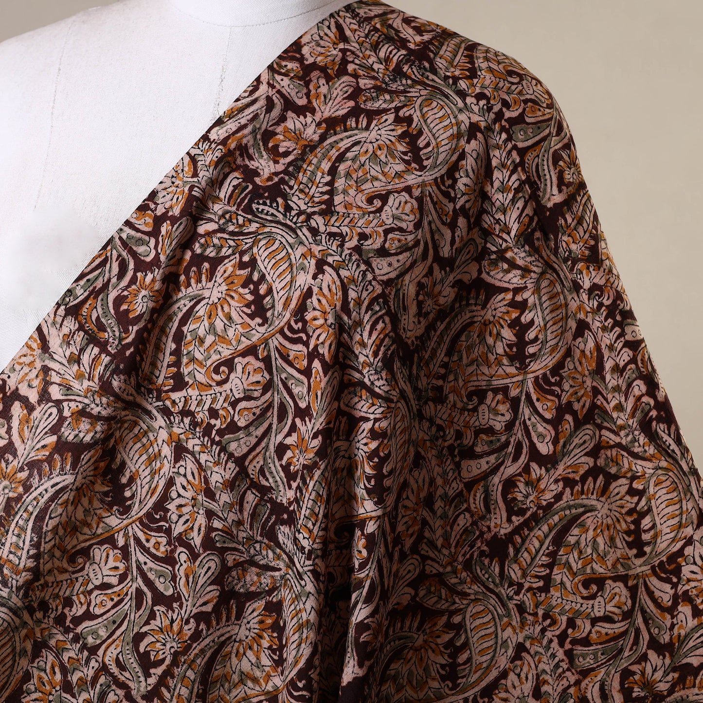 Brown - natural dyed cotton pedana kalamkari fabric 14