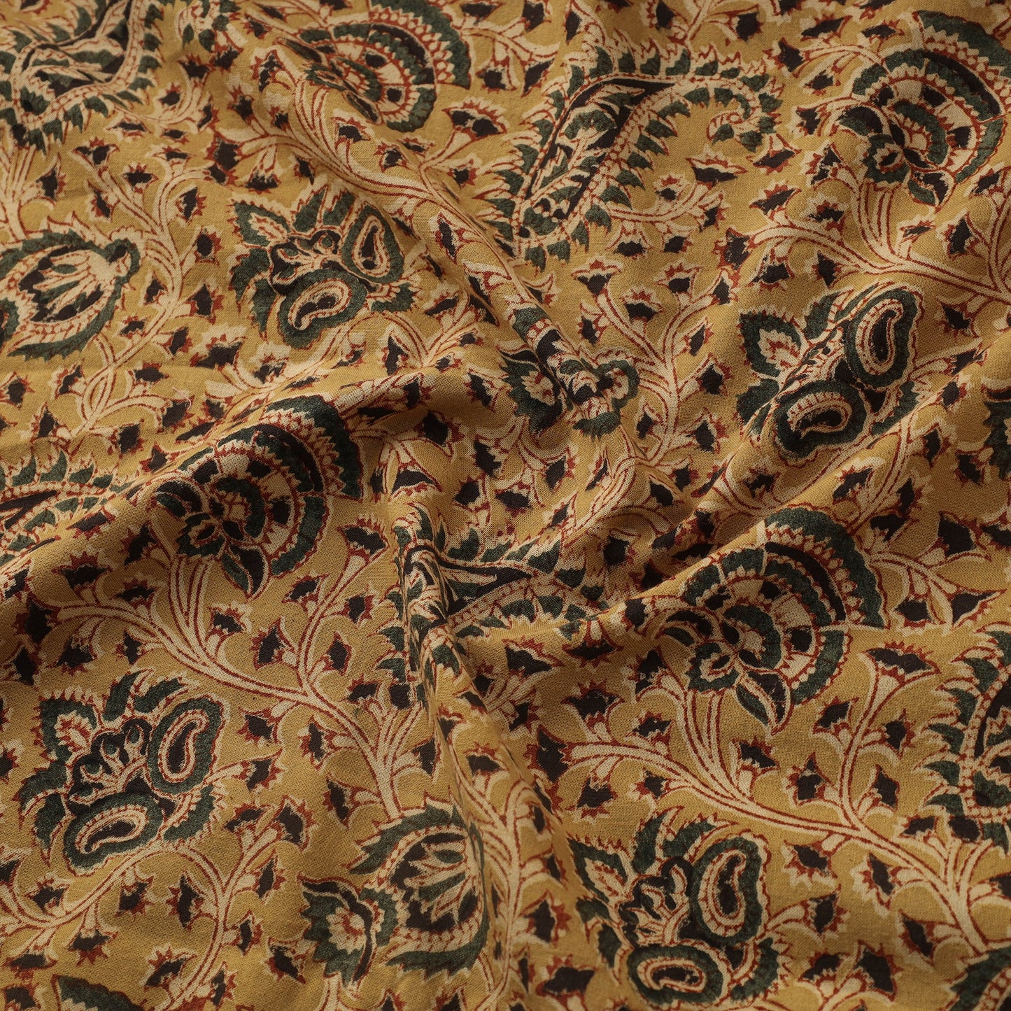 Brown Natural Dyed Block Print Cotton Pedana Kalamkari Fabric