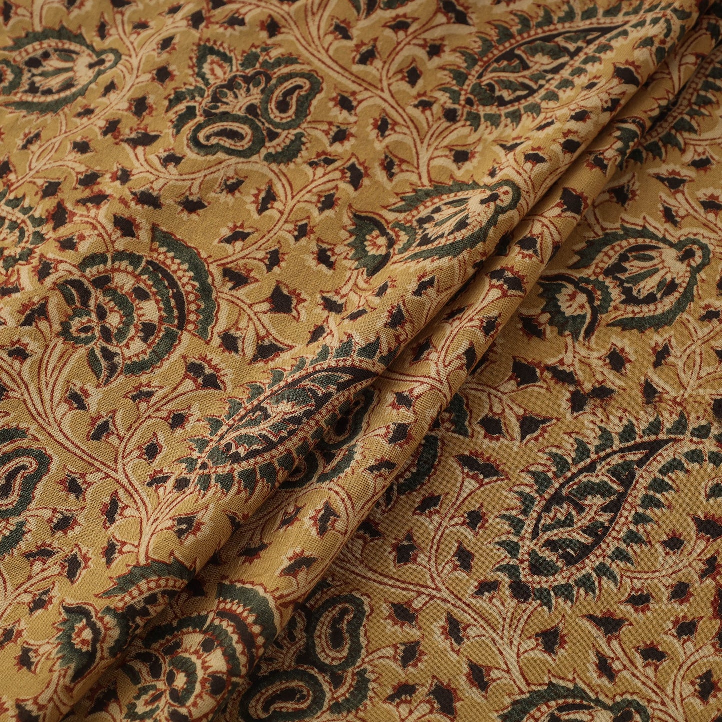 Brown Natural Dyed Block Print Cotton Pedana Kalamkari Fabric