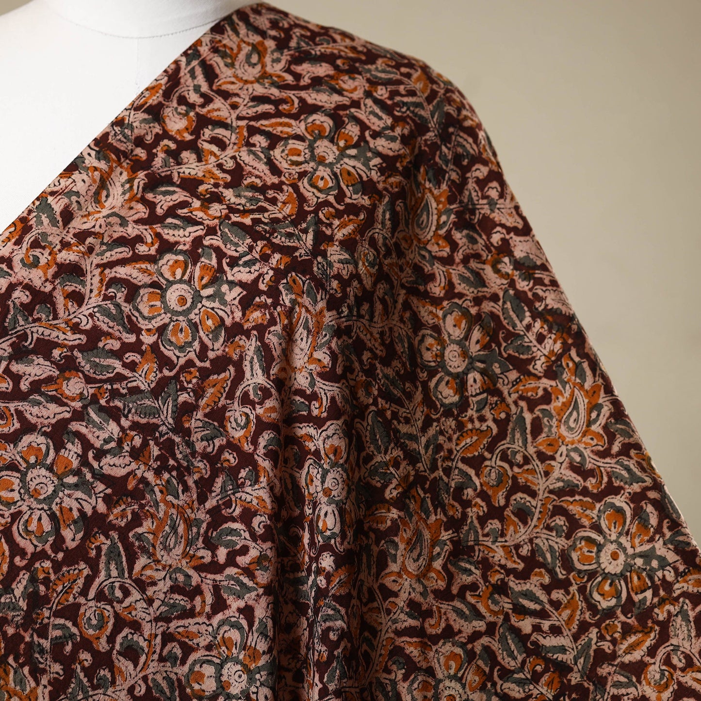 Brown - natural dyed cotton pedana kalamkari fabric 19