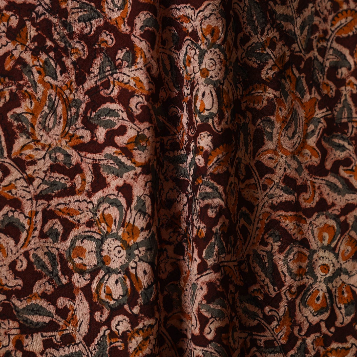 Brown - natural dyed cotton pedana kalamkari fabric 19