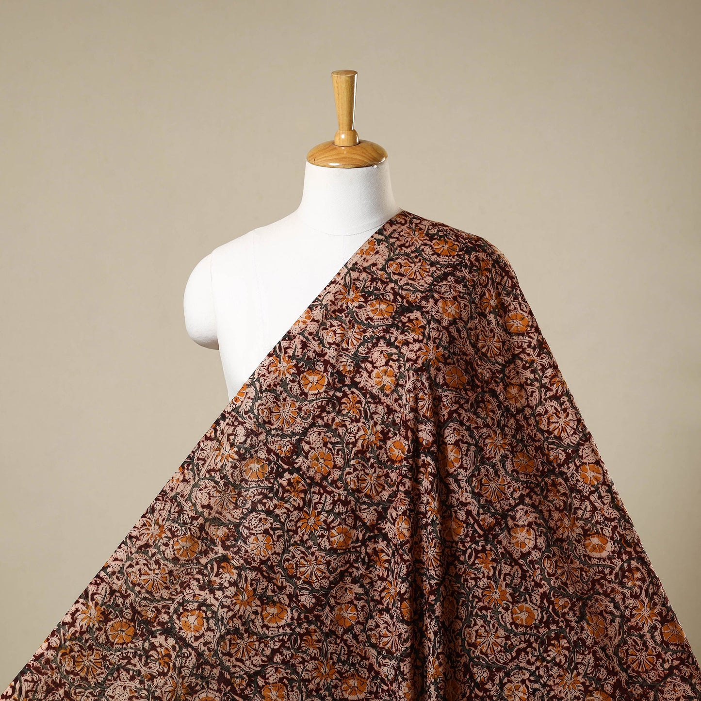 Brown - natural dyed cotton pedana kalamkari fabric 27