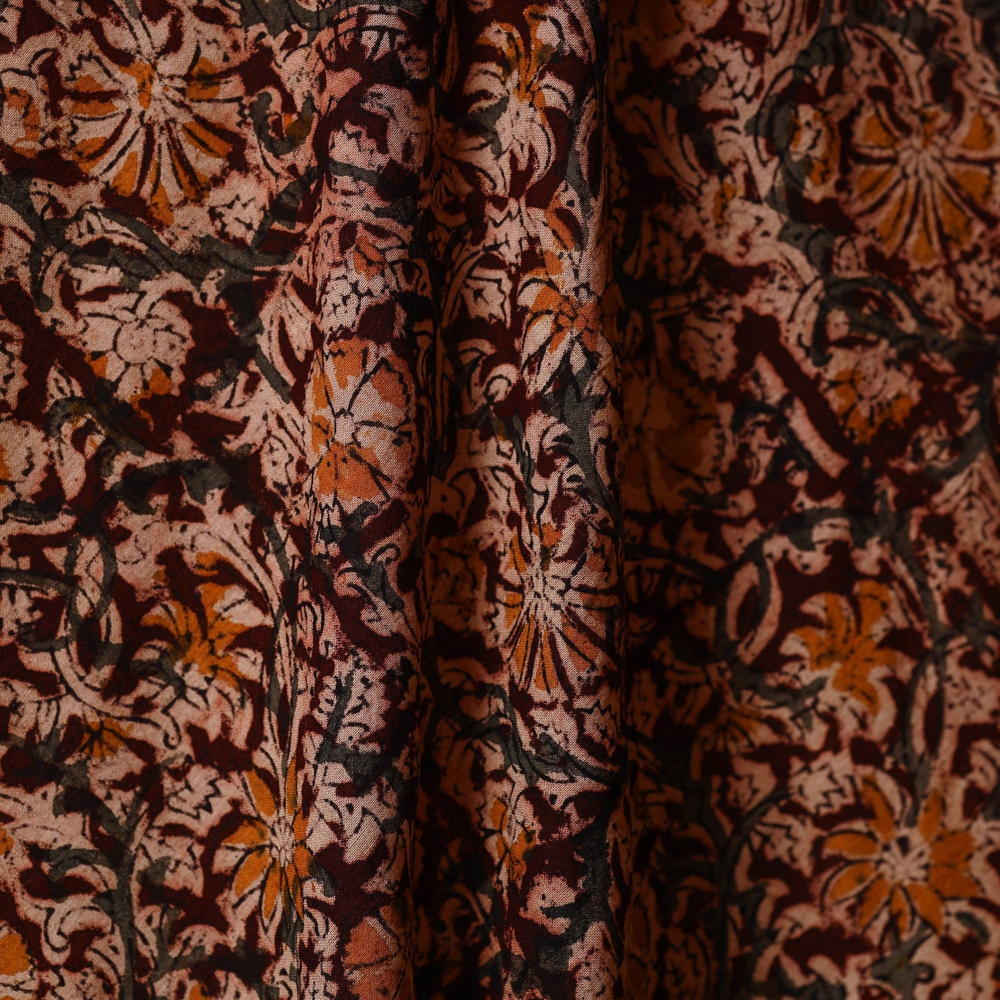 Brown - natural dyed cotton pedana kalamkari fabric 27