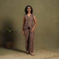 Brown Natural Dyed Block Print Cotton Pedana Kalamkari Co-ord Set