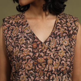 Brown Natural Dyed Block Print Cotton Pedana Kalamkari Co-ord Set