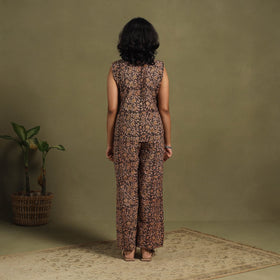 Brown Natural Dyed Block Print Cotton Pedana Kalamkari Co-ord Set