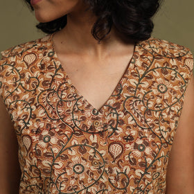 Brown Natural Dyed Block Print Cotton Pedana Kalamkari Co-ord Set