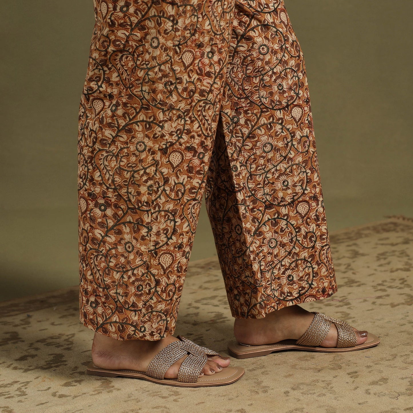 Brown Natural Dyed Block Print Cotton Pedana Kalamkari Co-ord Set