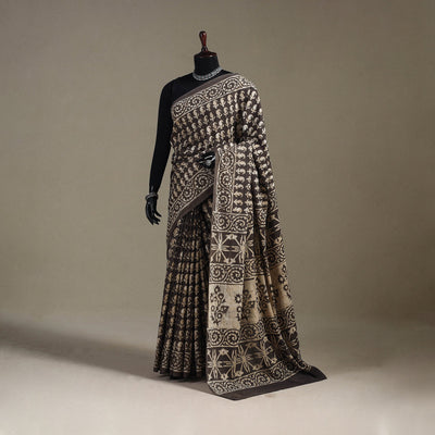 Brown - natural dyed cotton pipad saree 06 - handcrafted