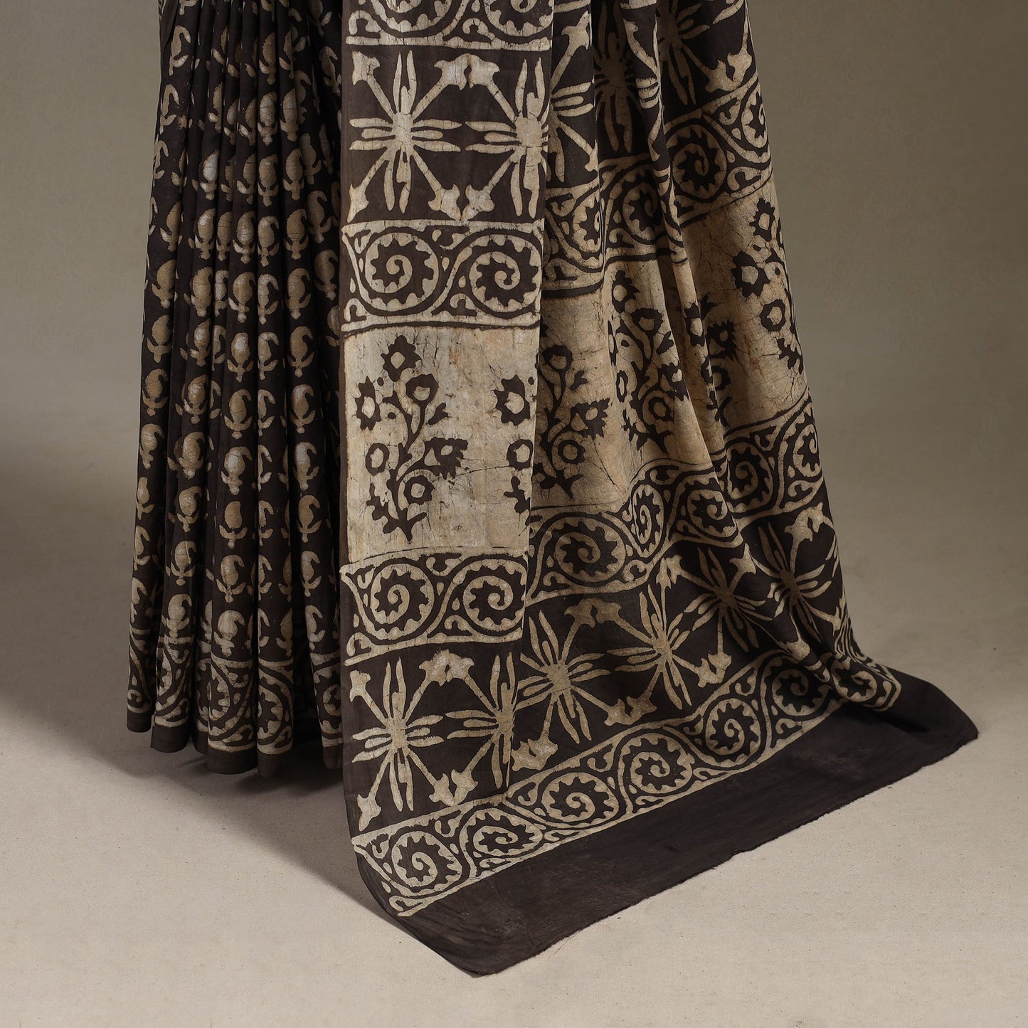 Brown - natural dyed cotton pipad saree 06 - handcrafted