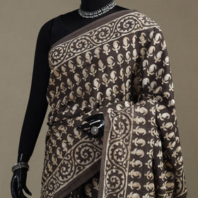 Brown - natural dyed cotton pipad saree 06 - handcrafted