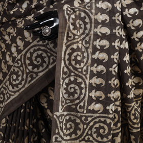 Brown - natural dyed cotton pipad saree 06 - handcrafted