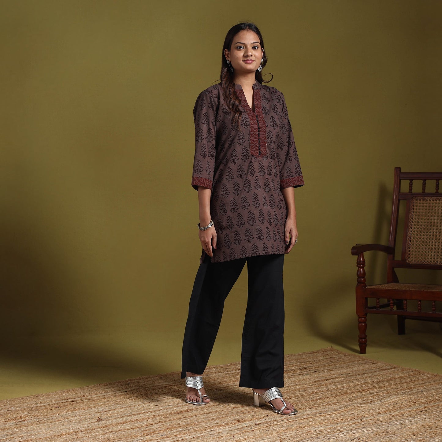 Brown - natural dyed cotton short bagh kurta 04