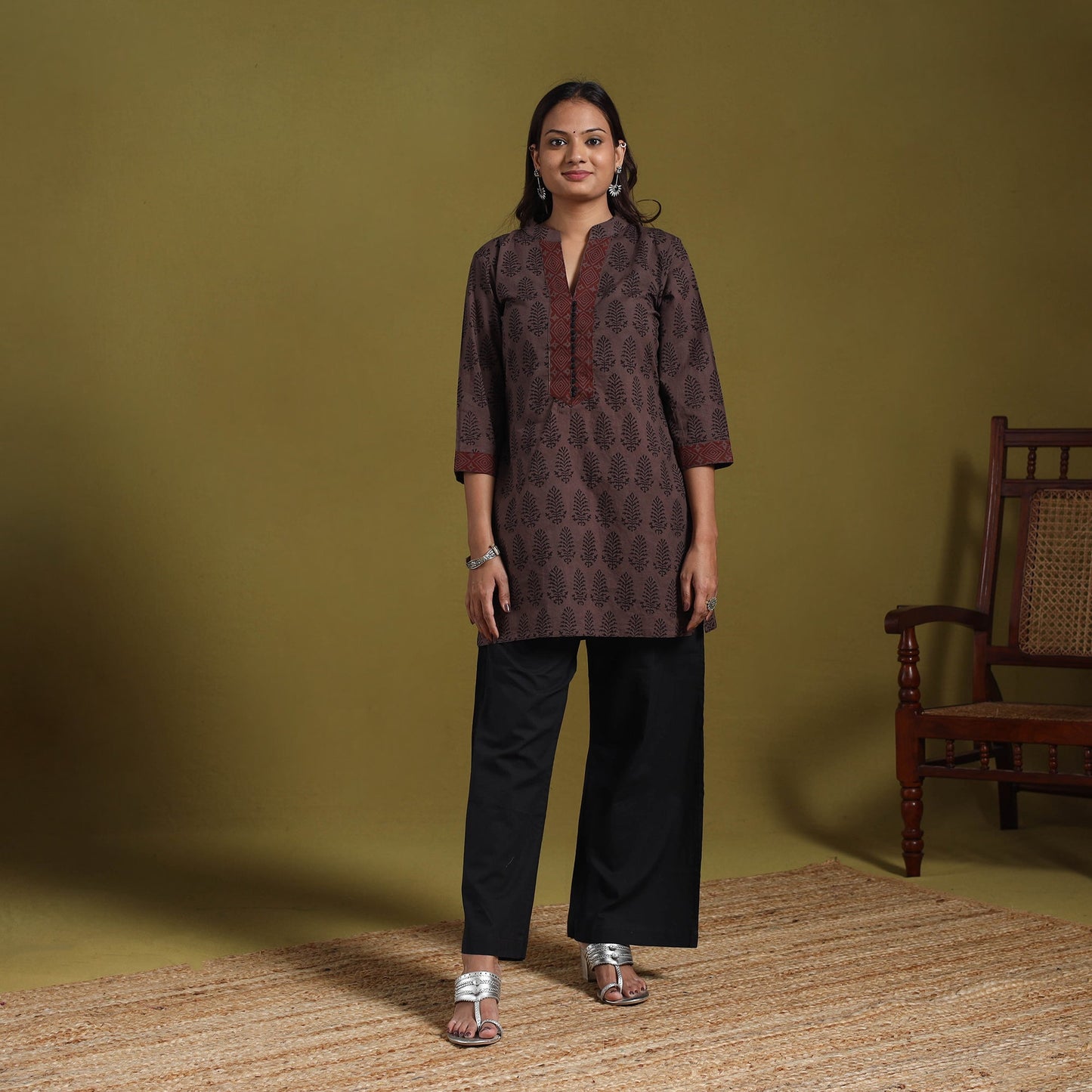 Brown - natural dyed cotton short bagh kurta 04